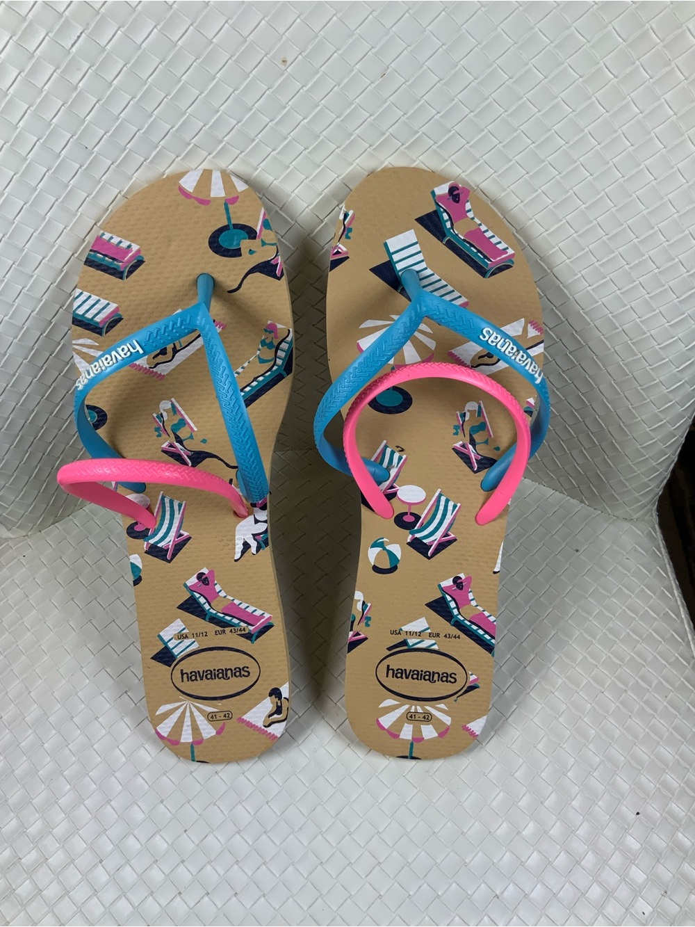 Havaianas Women's Tan Flip Flops with Blue & Pink Straps